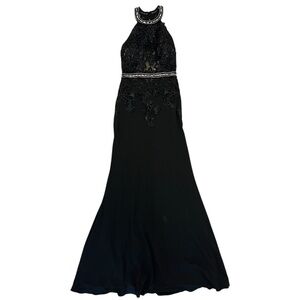 JJ's House Black Floral  Lace Tulle Long Evening Dress Sz 2 187185